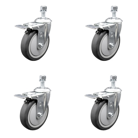 Service Caster 5 Inch SS Thermoplastic Rubber 1/2 Inch Threaded Stem Caster Set Total Lock Brake SCC-SSTSTTL20S514-TPRB-M1015-4